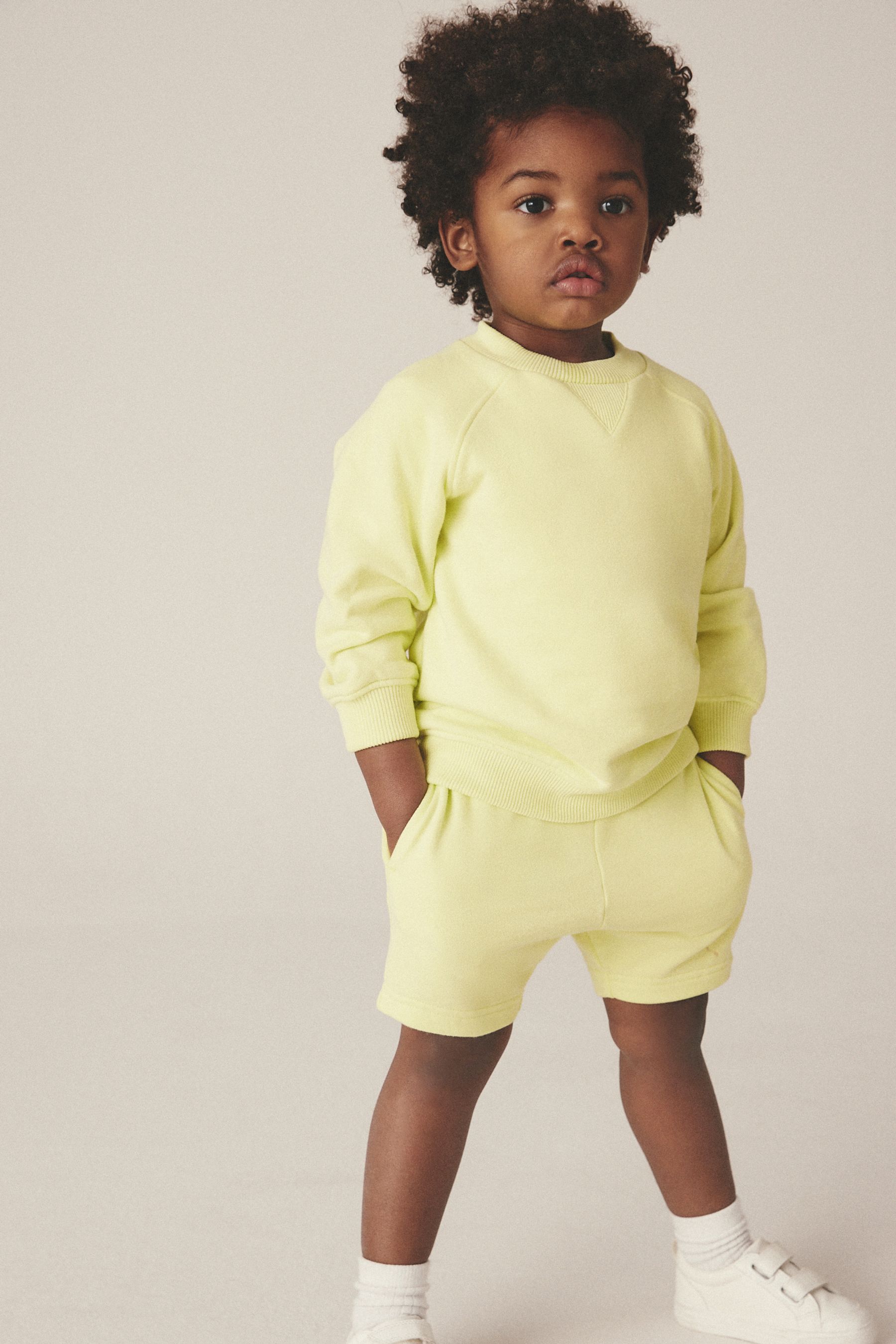 Buy Light Yellow Oversized Crew Neck Sweatshirt and Shorts Set 3mths 7yrs from Next Luxembourg