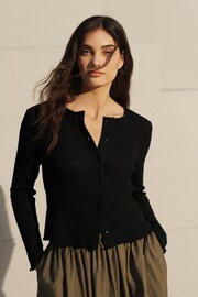 Black Long Sleeve Knit Look Button Detail Cardigan - Image 1 of 6