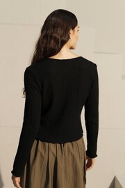 Black Long Sleeve Knit Look Button Detail Cardigan - Image 3 of 6