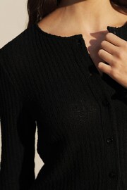 Black Long Sleeve Knit Look Button Detail Cardigan - Image 4 of 6