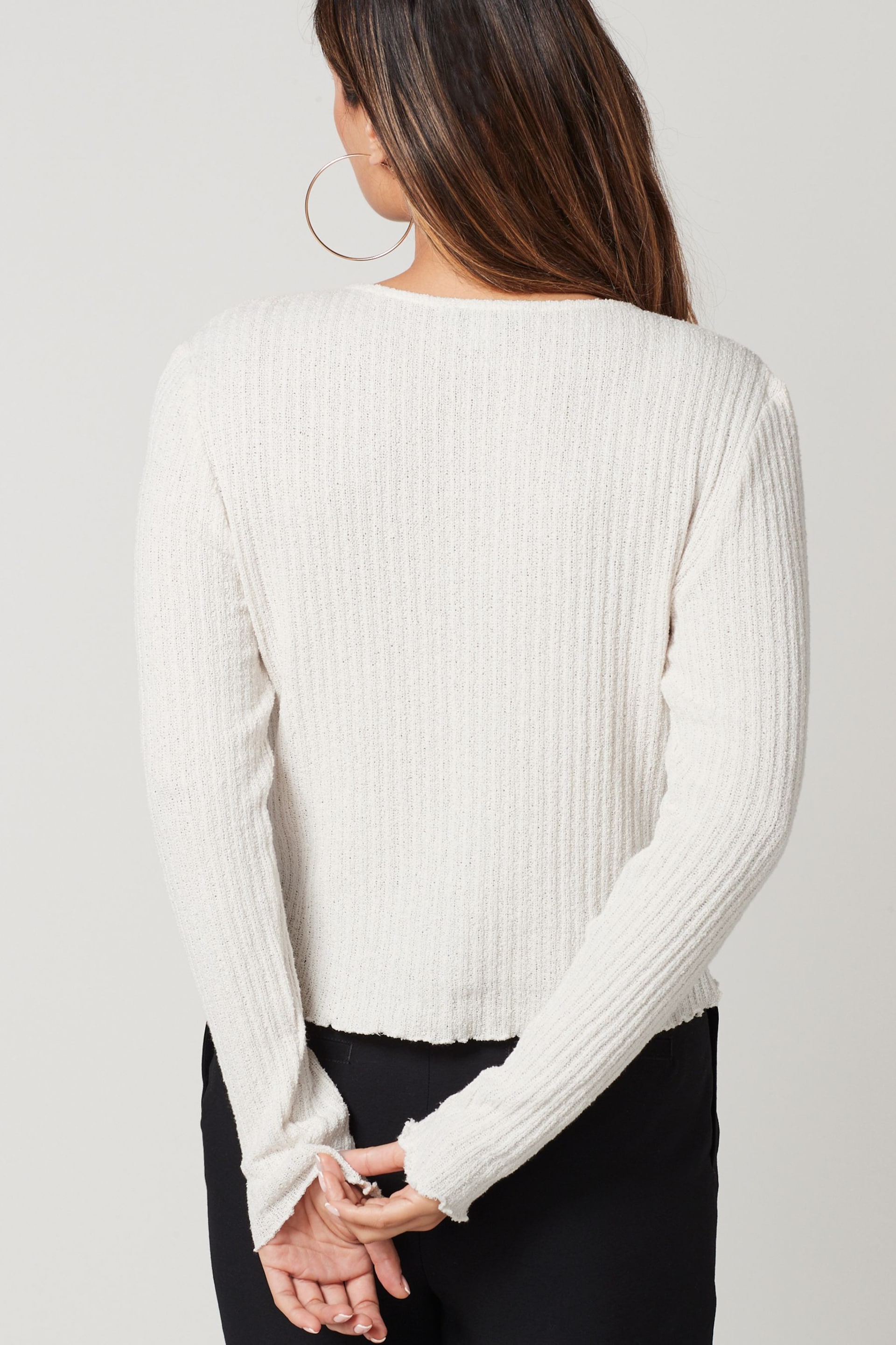 Ecru White Long Sleeve Knit Look Button Detail Cardigan - Image 2 of 5