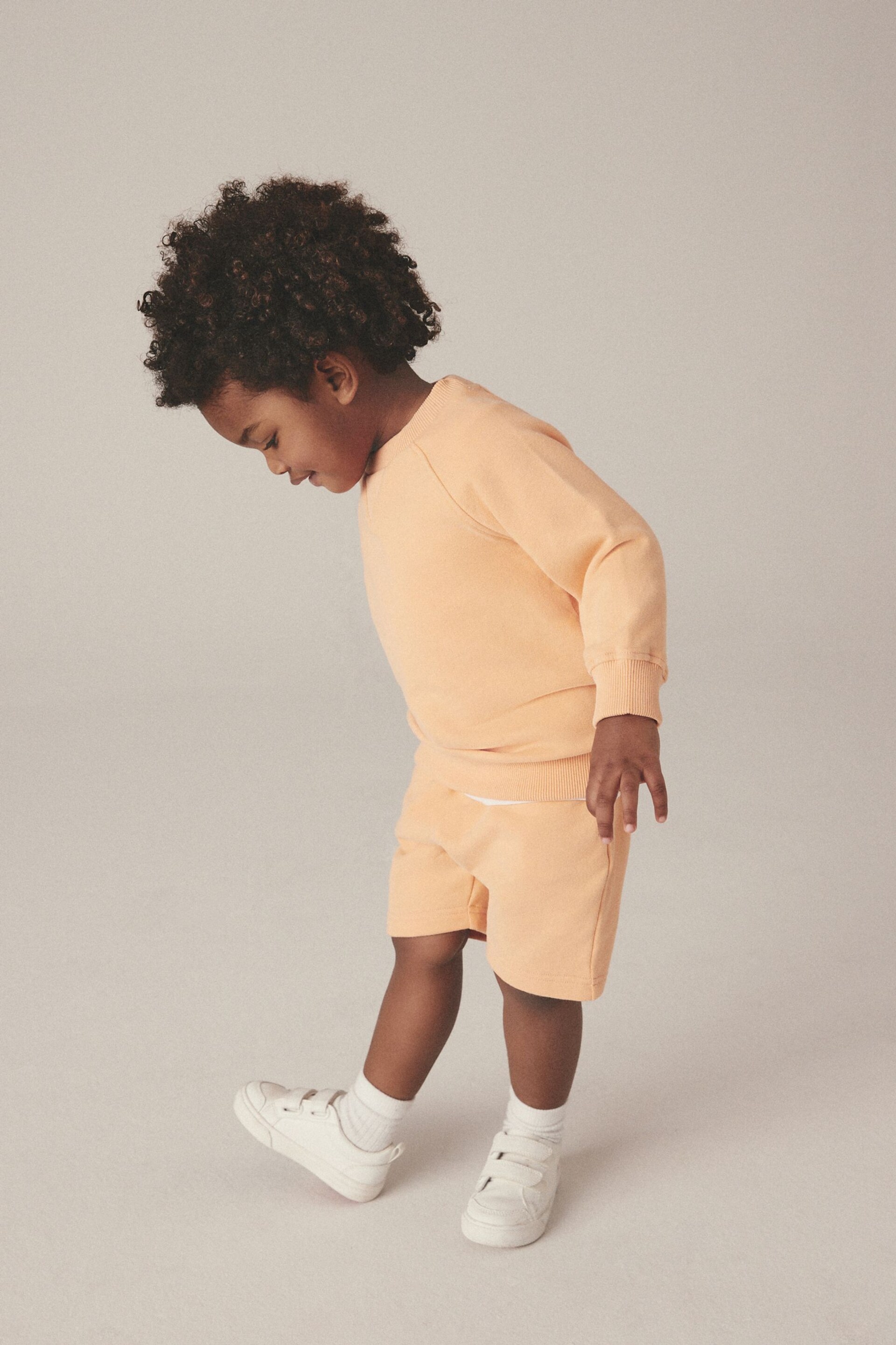 Light Orange Oversized Crew Neck Sweatshirt and Shorts Set (3mths-7yrs) - Image 2 of 6