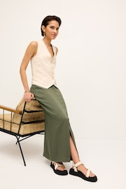 Khaki Green Utility Midi Skirt With Centre Slit - Image 2 of 7