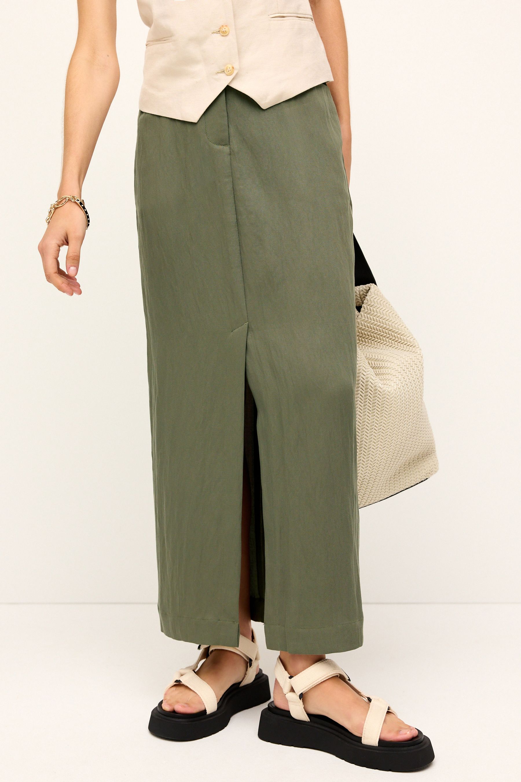 Buy Khaki Green Utility Midi Skirt With Centre Slit from Next Luxembourg