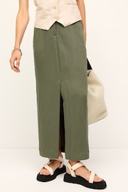 Khaki Green Utility Midi Skirt With Centre Slit - Image 3 of 7