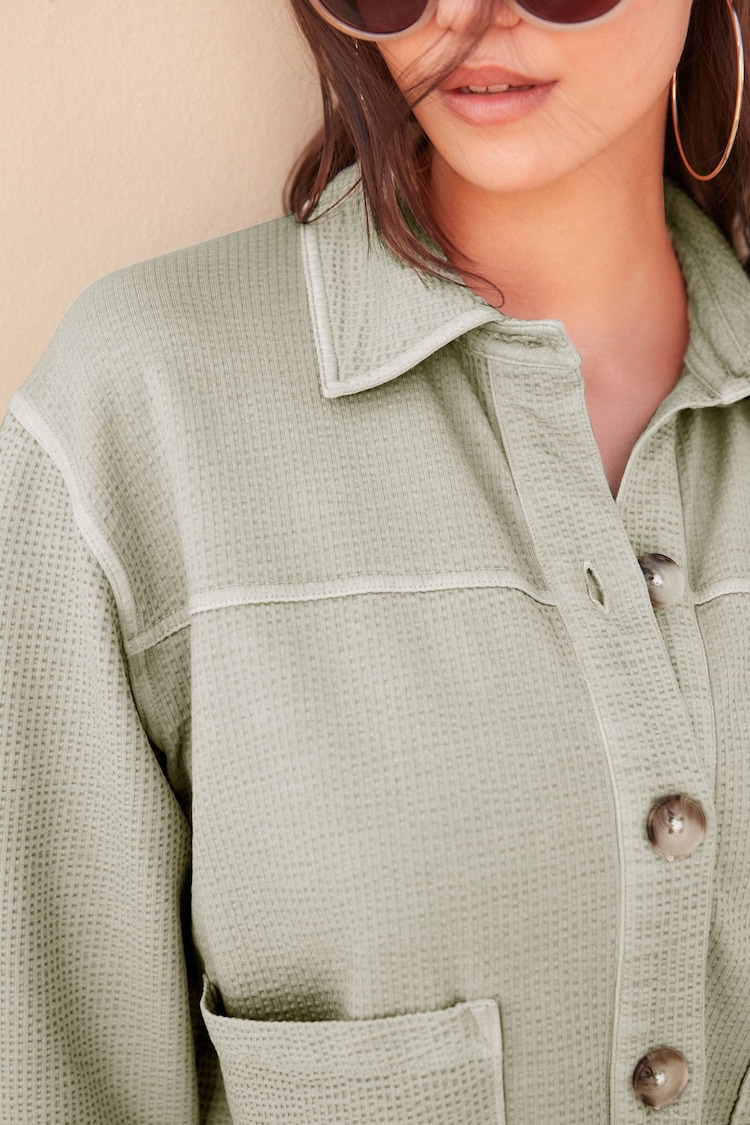 Sage Green Textured Lightweight Button Up Jacket - Image 4 of 6