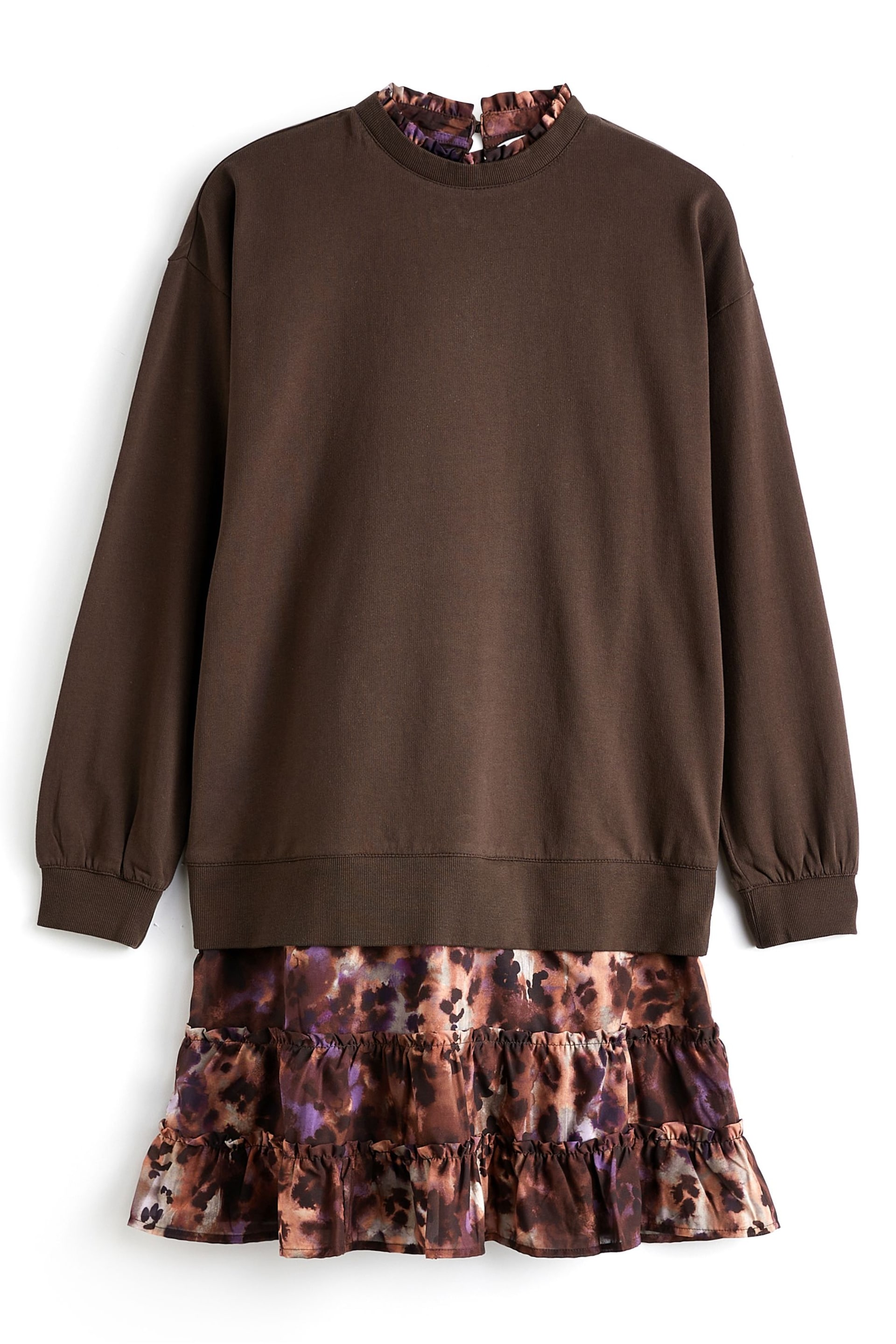 Chocolate Brown Animal Layered Sweatshirt Long Sleeve Animal Print Dress - Image 5 of 6