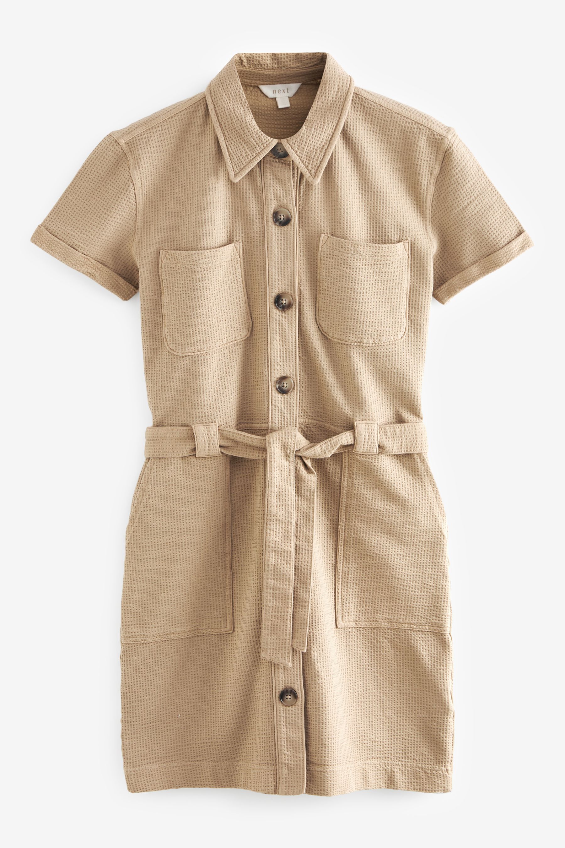 Buy Neutral Seersucker Textured Jersey Button Front Belted Utility Shirt Dress from Next Canada