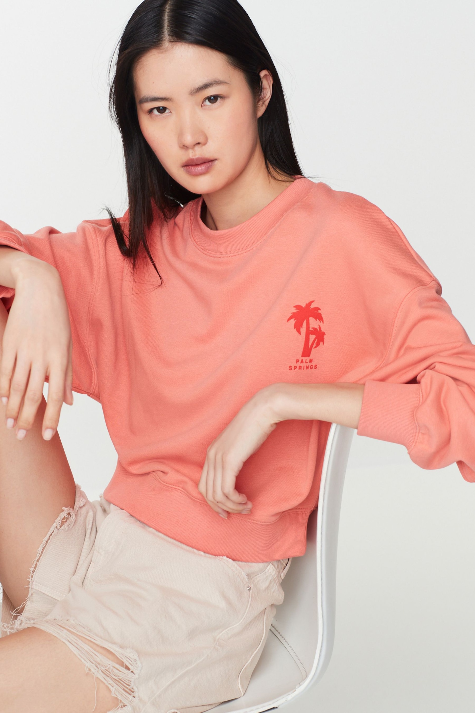 Coral Red Palm Springs Long Sleeve Graphic Slogan Sweatshirt - Image 2 of 7