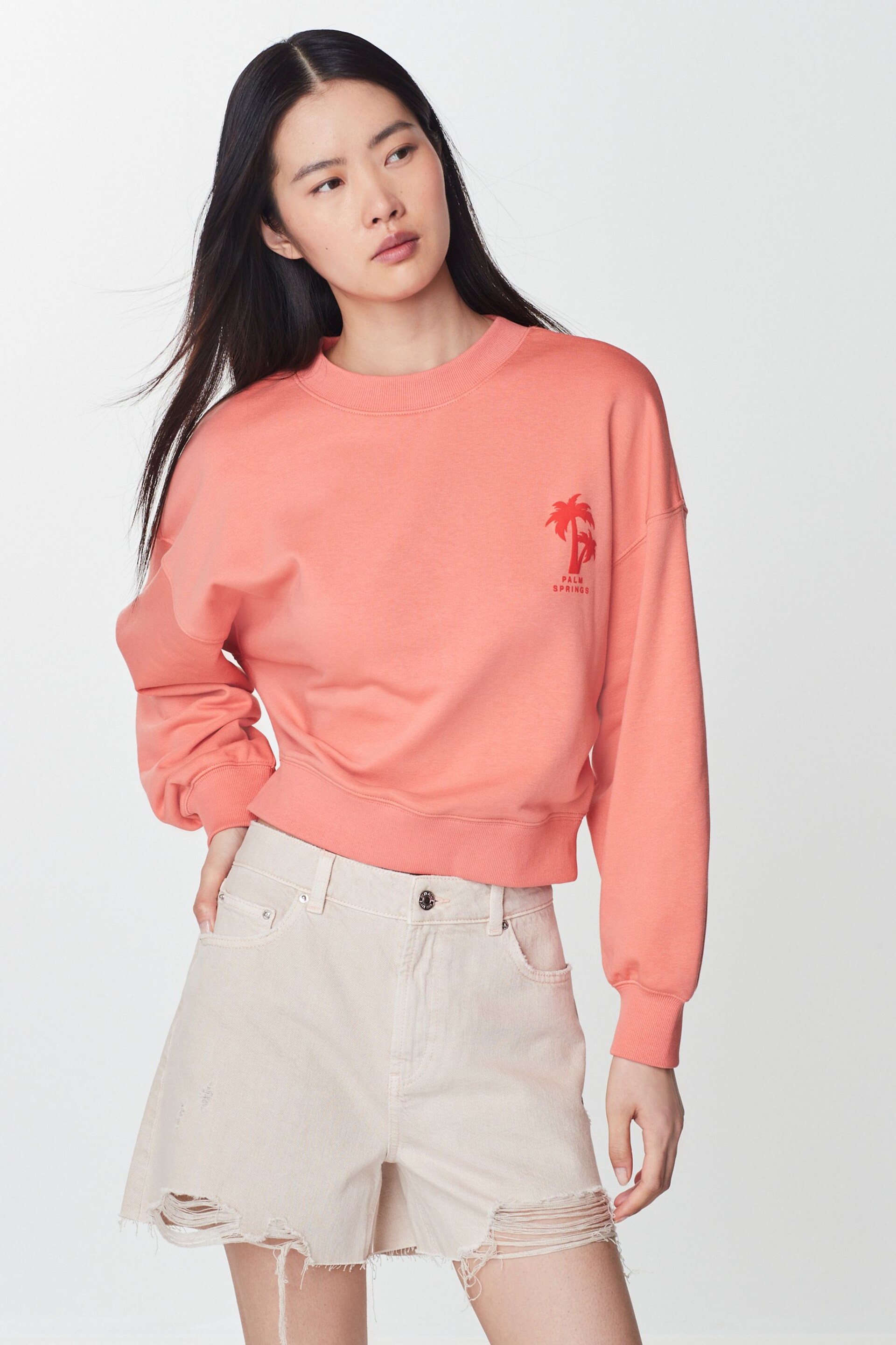 Coral Red Palm Springs Long Sleeve Graphic Slogan Sweatshirt - Image 3 of 7