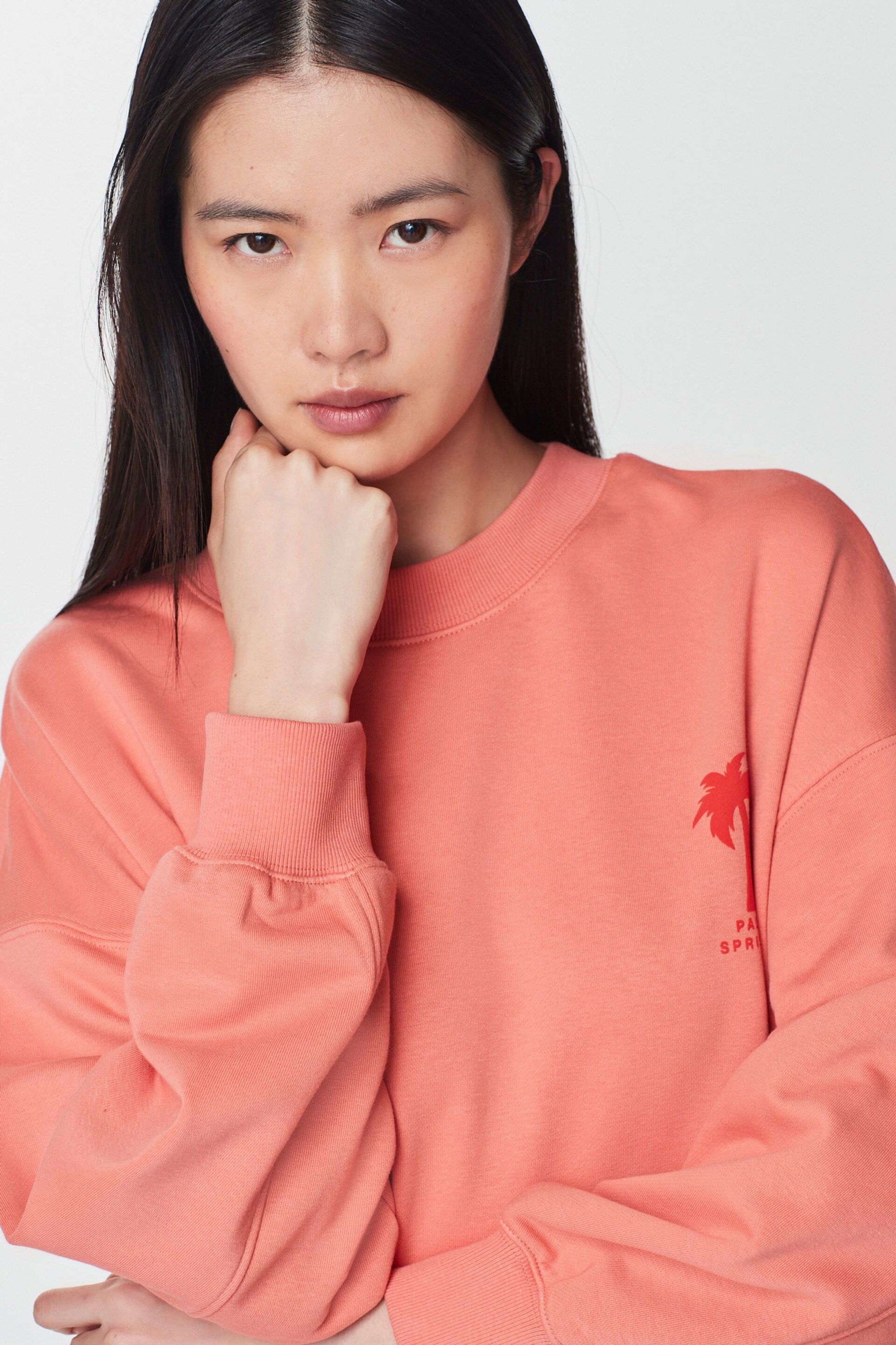 Coral Red Palm Springs Long Sleeve Graphic Slogan Sweatshirt - Image 4 of 7