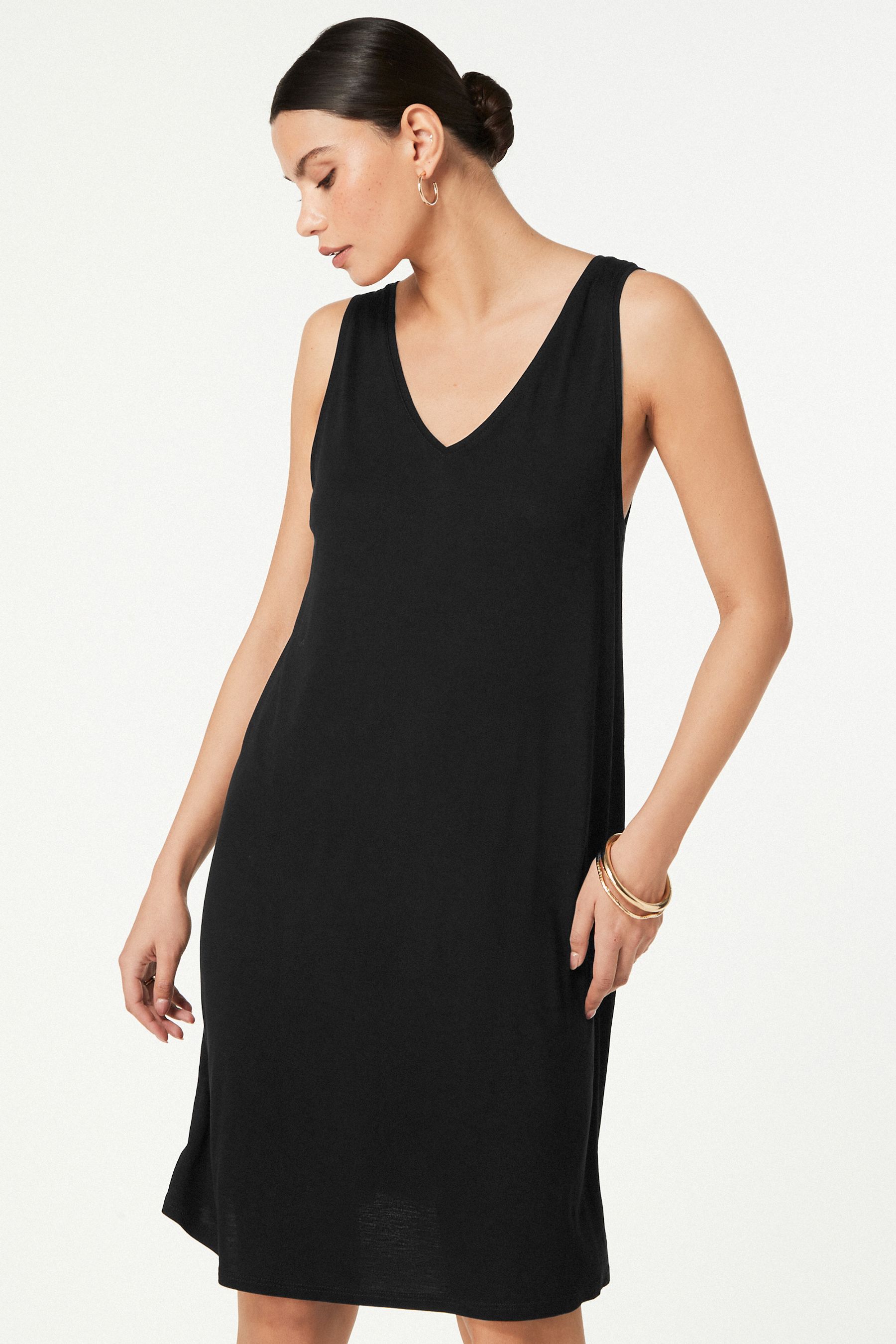 NEXT Black Sleeveless Slouch V Neck Mini Dress medium Womens
