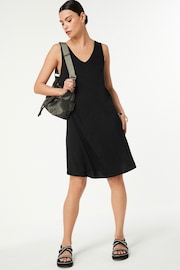 Black Sleeveless Slouch V-Neck Mini Dress - Image 2 of 4