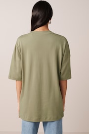 Khaki Green 100% Cotton Heavyweight Longline Relaxed Fit Crew Neck T-Shirt - Image 3 of 6