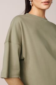 Khaki Green 100% Cotton Heavyweight Longline Relaxed Fit Crew Neck T-Shirt - Image 4 of 6