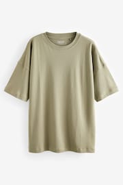 Khaki Green 100% Cotton Heavyweight Longline Relaxed Fit Crew Neck T-Shirt - Image 5 of 6