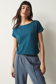 Blue Teal Round Neck Cap Sleeve T-Shirt - Image 1 of 5