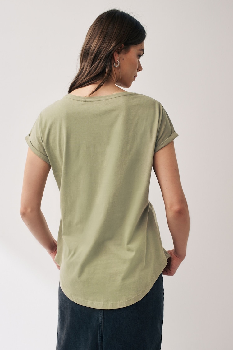 Buy Olive Green V-Neck 100% Cotton Rich Cap Sleeve T-Shirt from the ...