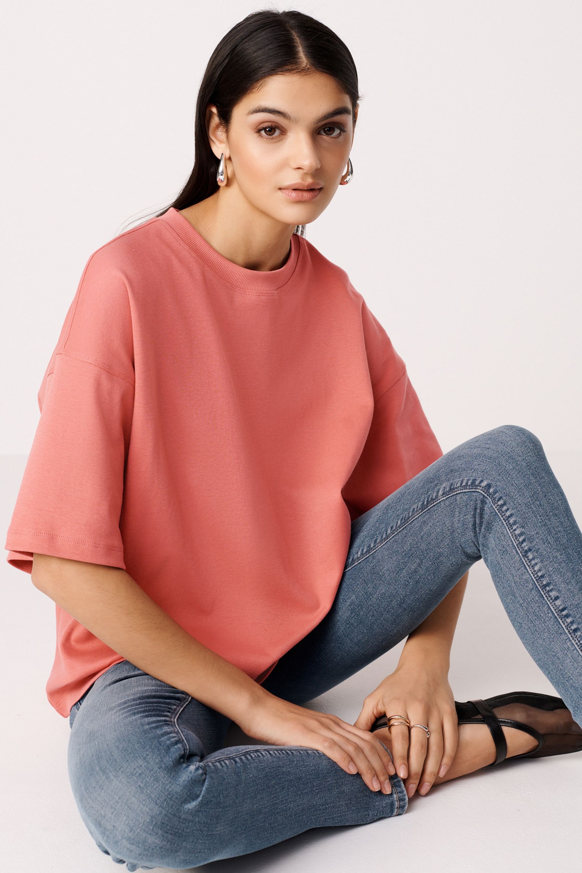 Pink 100% Cotton Heavyweight Relaxed Fit Crew Neck T-Shirt - Image 2 of 6