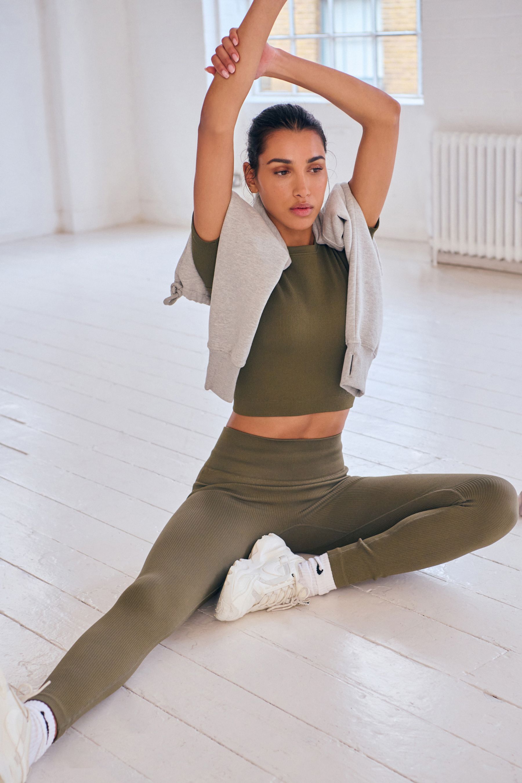Buy Khaki Green Ribbed Seamless High Waist Leggings from Next Austria
