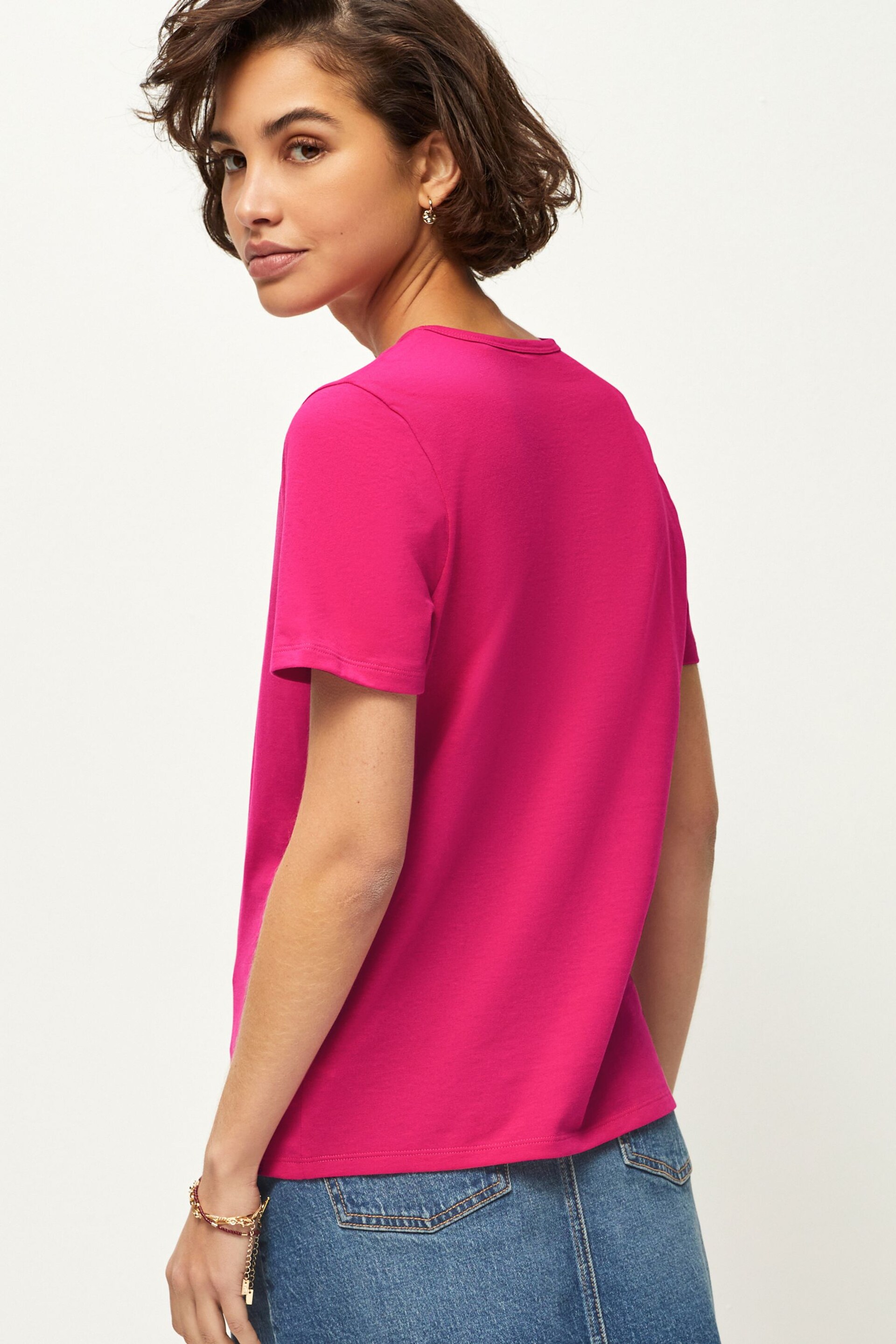 Pink The Everyday Crew Neck Cotton Rich Short Sleeve T-Shirt - Image 3 of 6