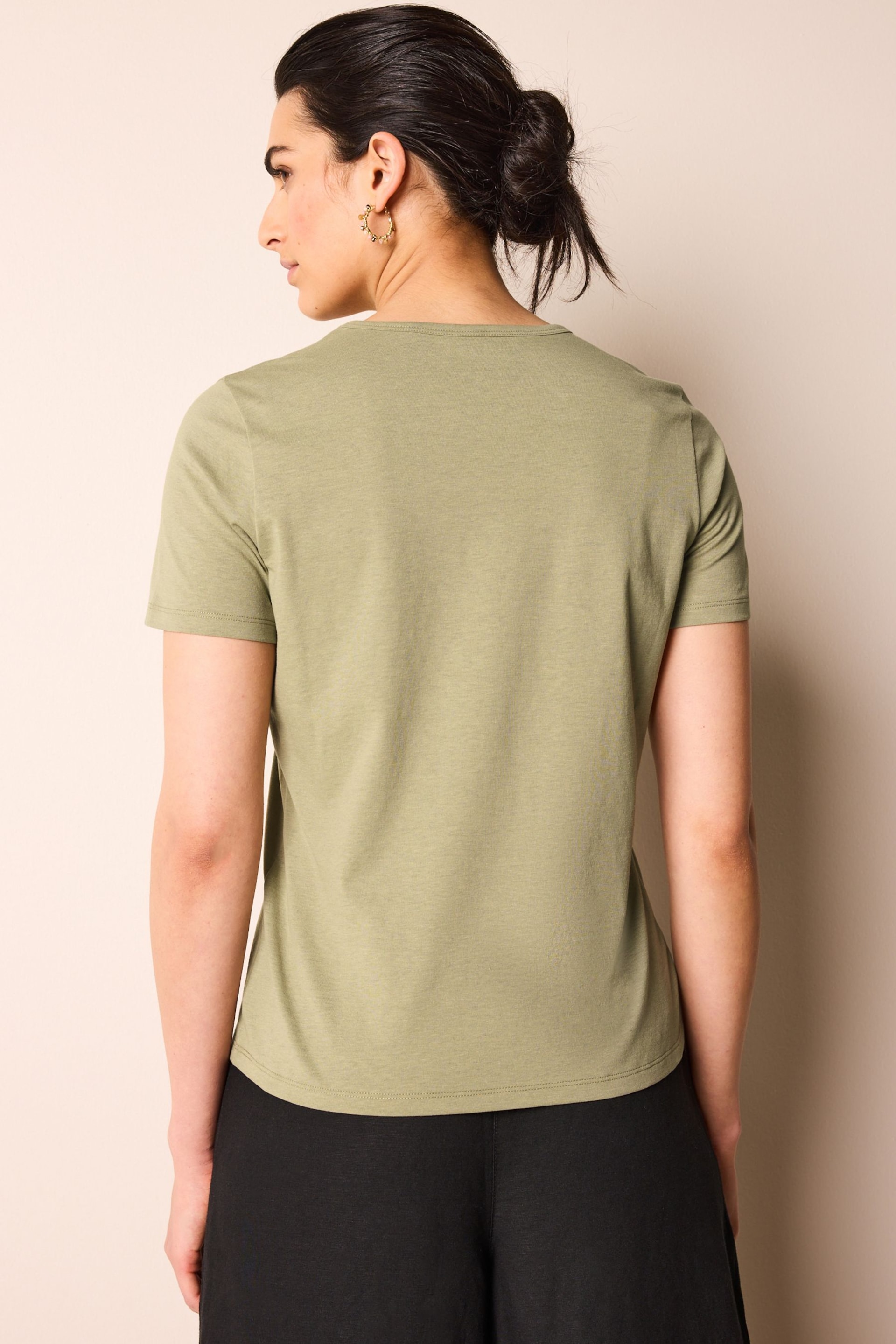 Olive Green The Everyday Crew Neck Cotton Rich Short Sleeve T-Shirt - Image 3 of 5