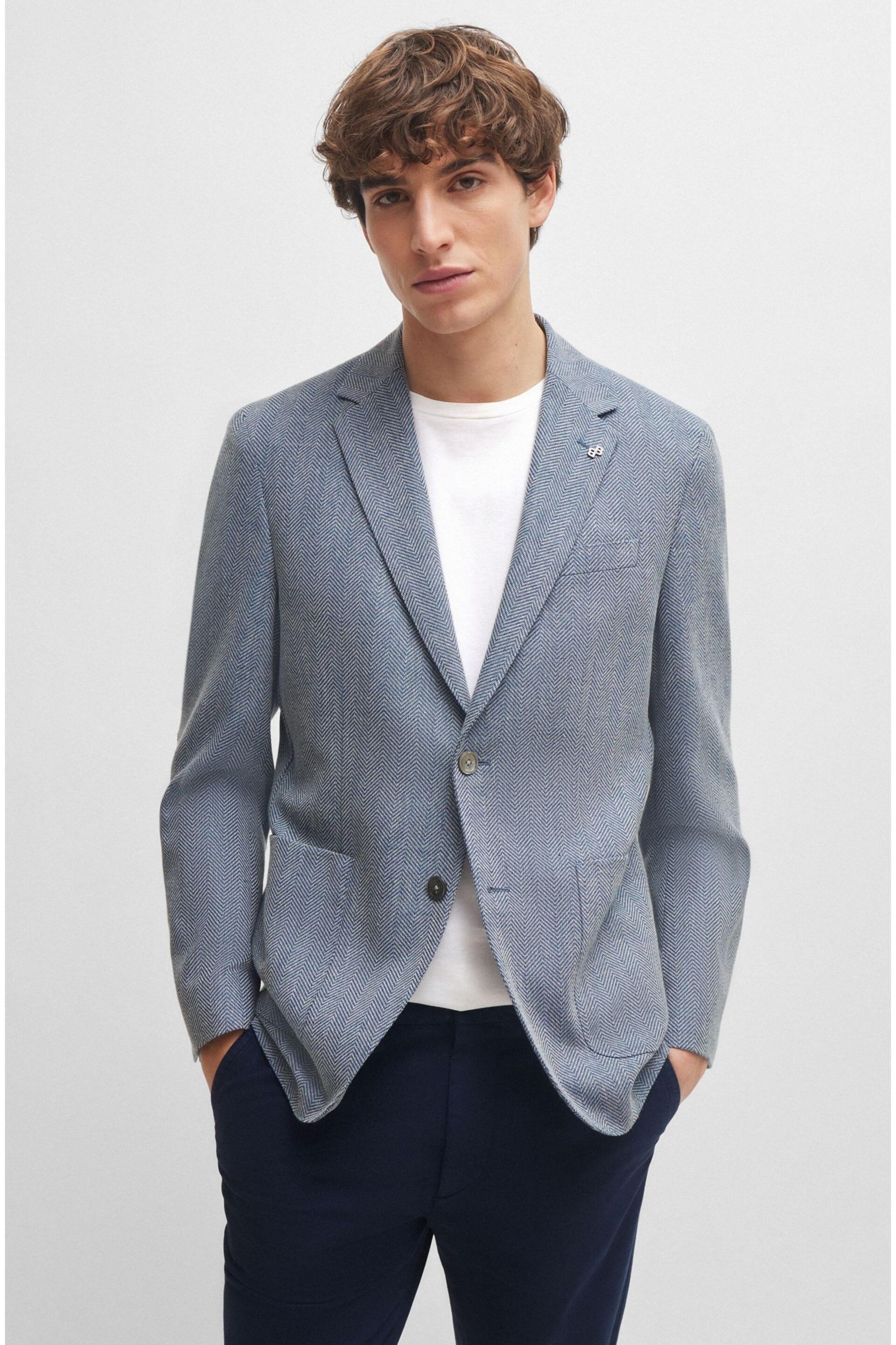 BOSS Blue Regular-Fit Jacket in Herringbone Cotton and Wool - Image 4 of 6