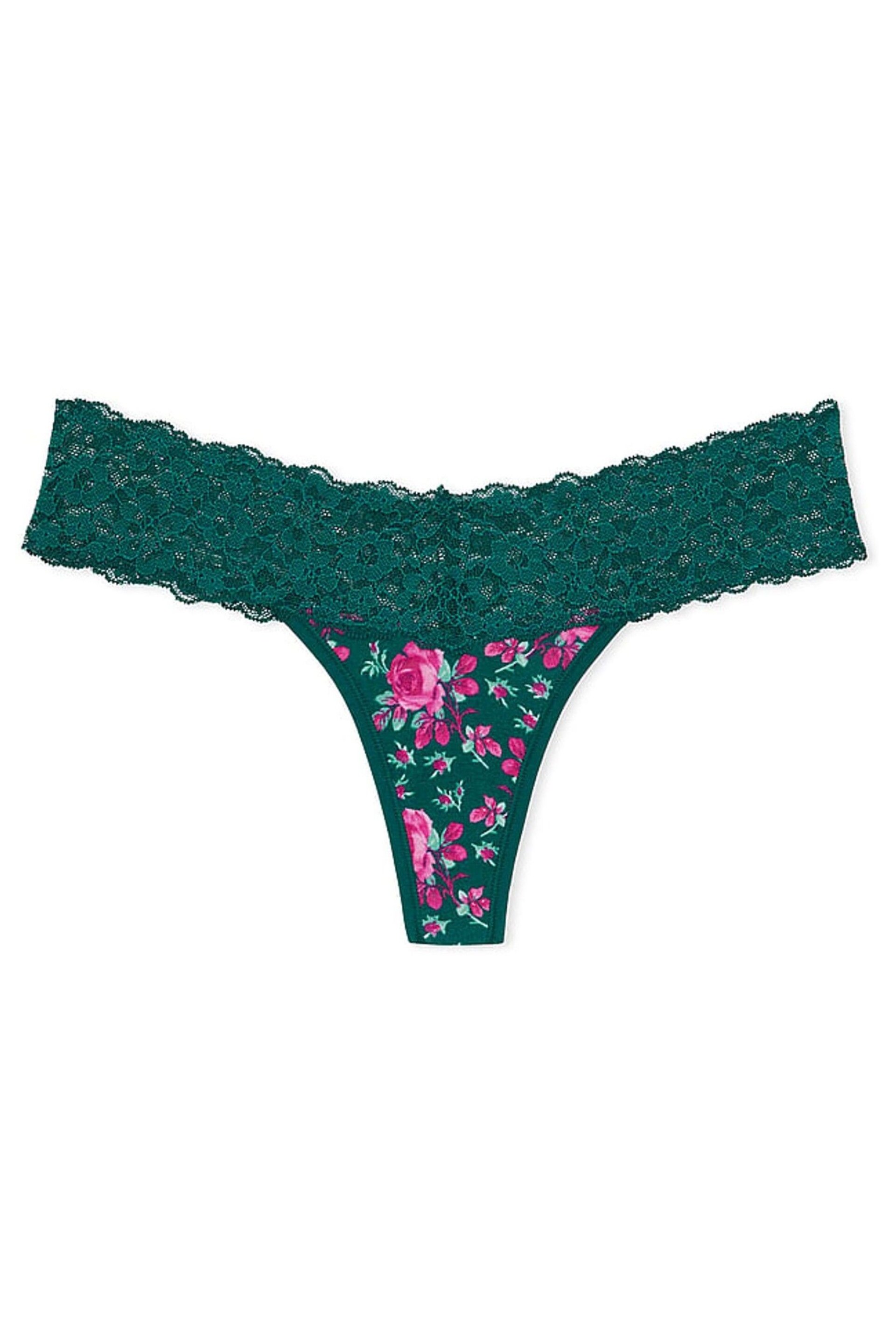 Victoria's Secret Black Ivy Green Moody Roses Posey Lace Waist Thong Knickers - Image 3 of 3