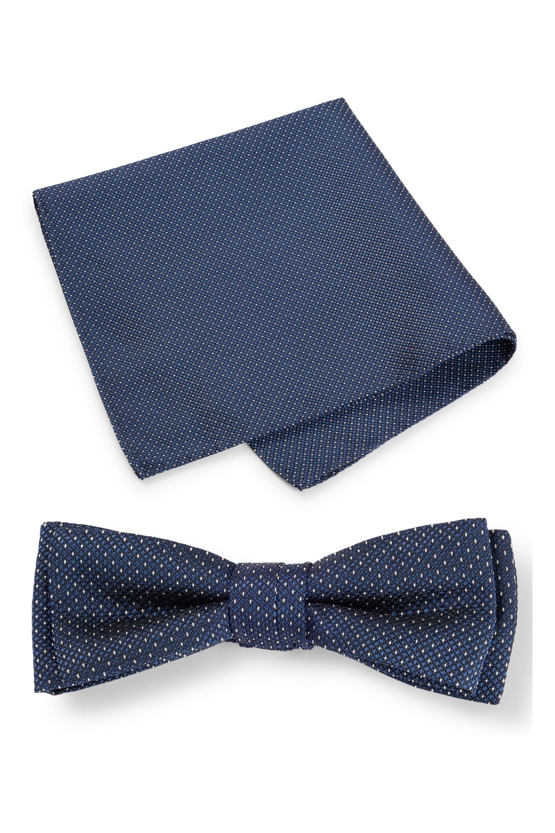 BOSS Blue Silk-Blend Jacquard Bow Tie and Pocket Square - Image 1 of 3