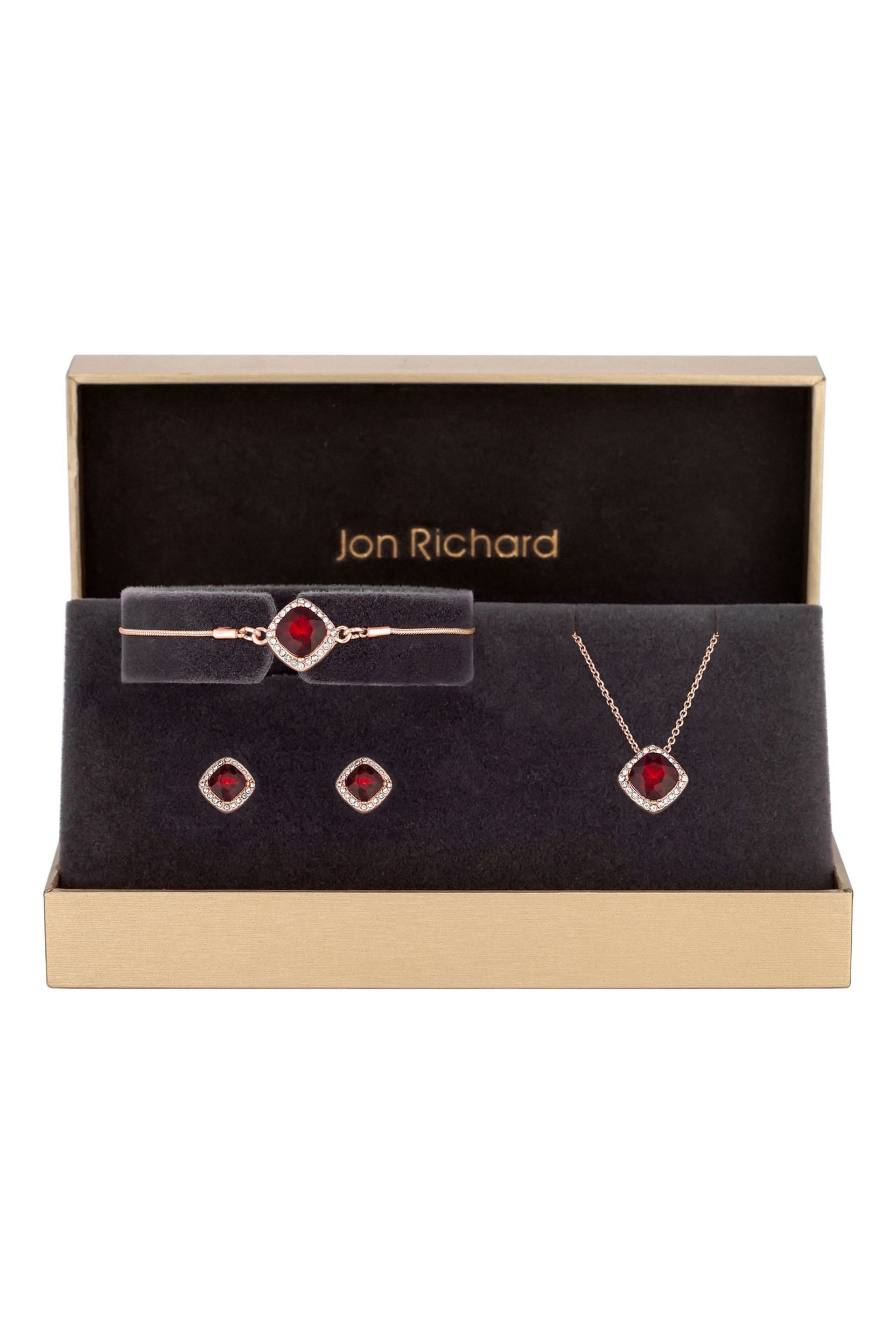 Jon Richard Gold Garnet Halo Set - Gift Boxed - Image 2 of 3