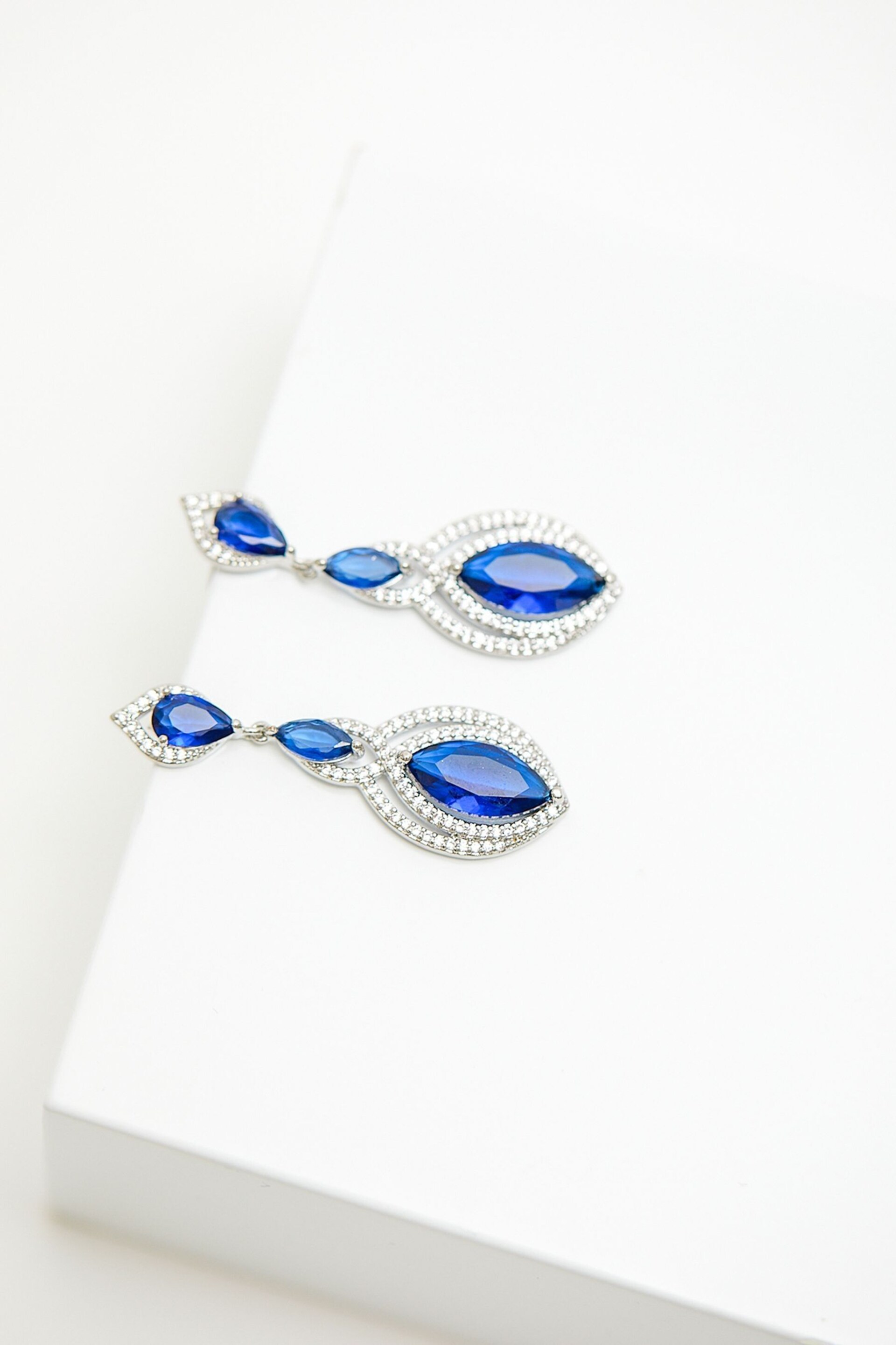 Jon Richard Silver Navette Statement Drop Earrings - Image 2 of 3