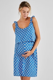 JoJo Maman Bébé Blue Batik Flutter Sleeve Maternity & Nursing Nightdress - Image 1 of 4