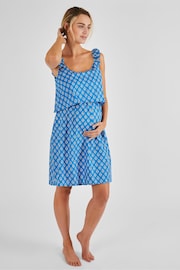 JoJo Maman Bébé Blue Batik Flutter Sleeve Maternity & Nursing Nightdress - Image 2 of 4