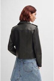 HUGO Asymmetrical Zip Leather Black Biker Jacket - Image 4 of 8