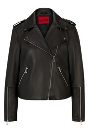 HUGO Asymmetrical Zip Leather Black Biker Jacket - Image 8 of 8