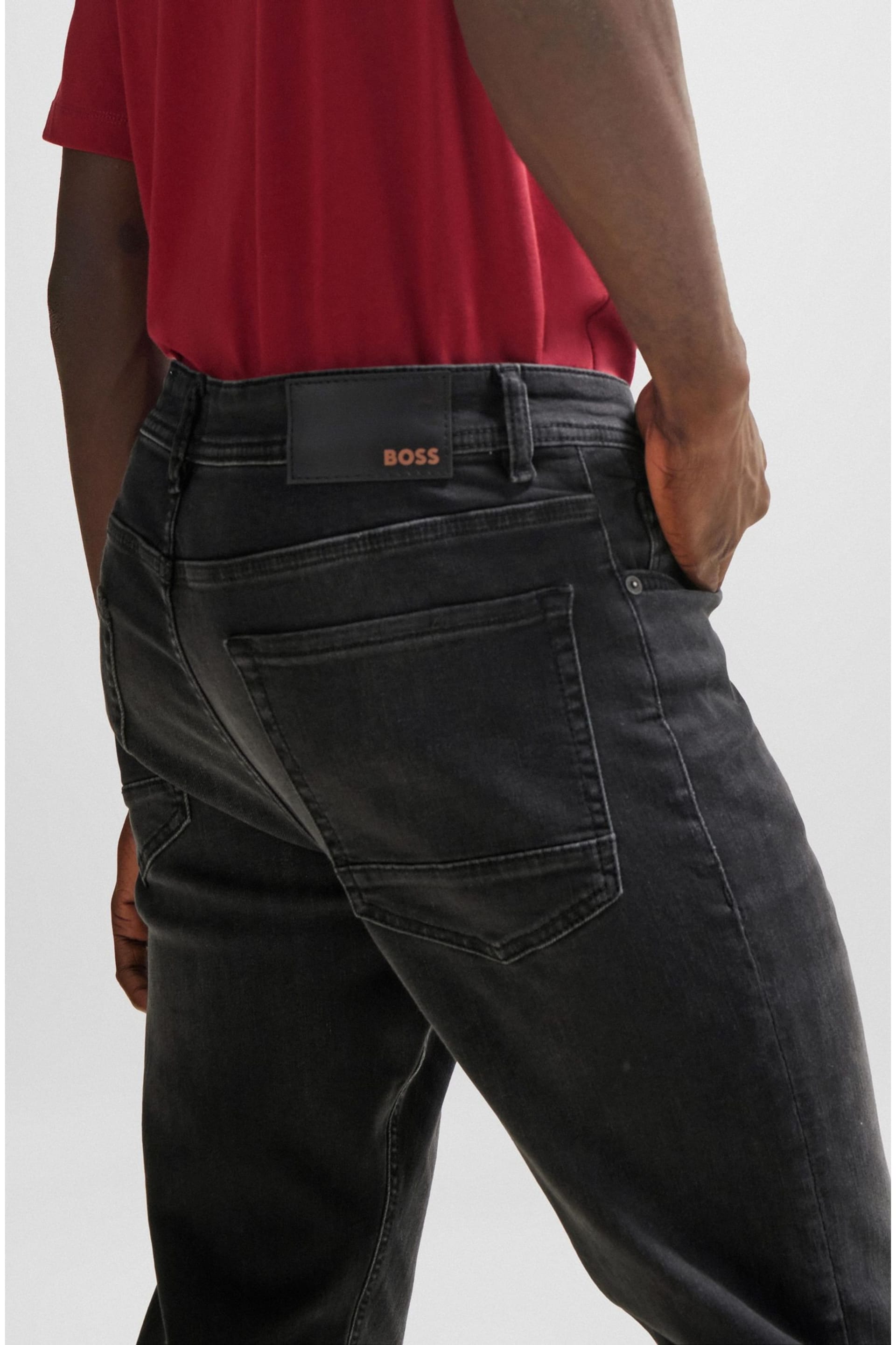 BOSS Black Wash Tapered Fit Super Stretch Denim Jeans - Image 4 of 5