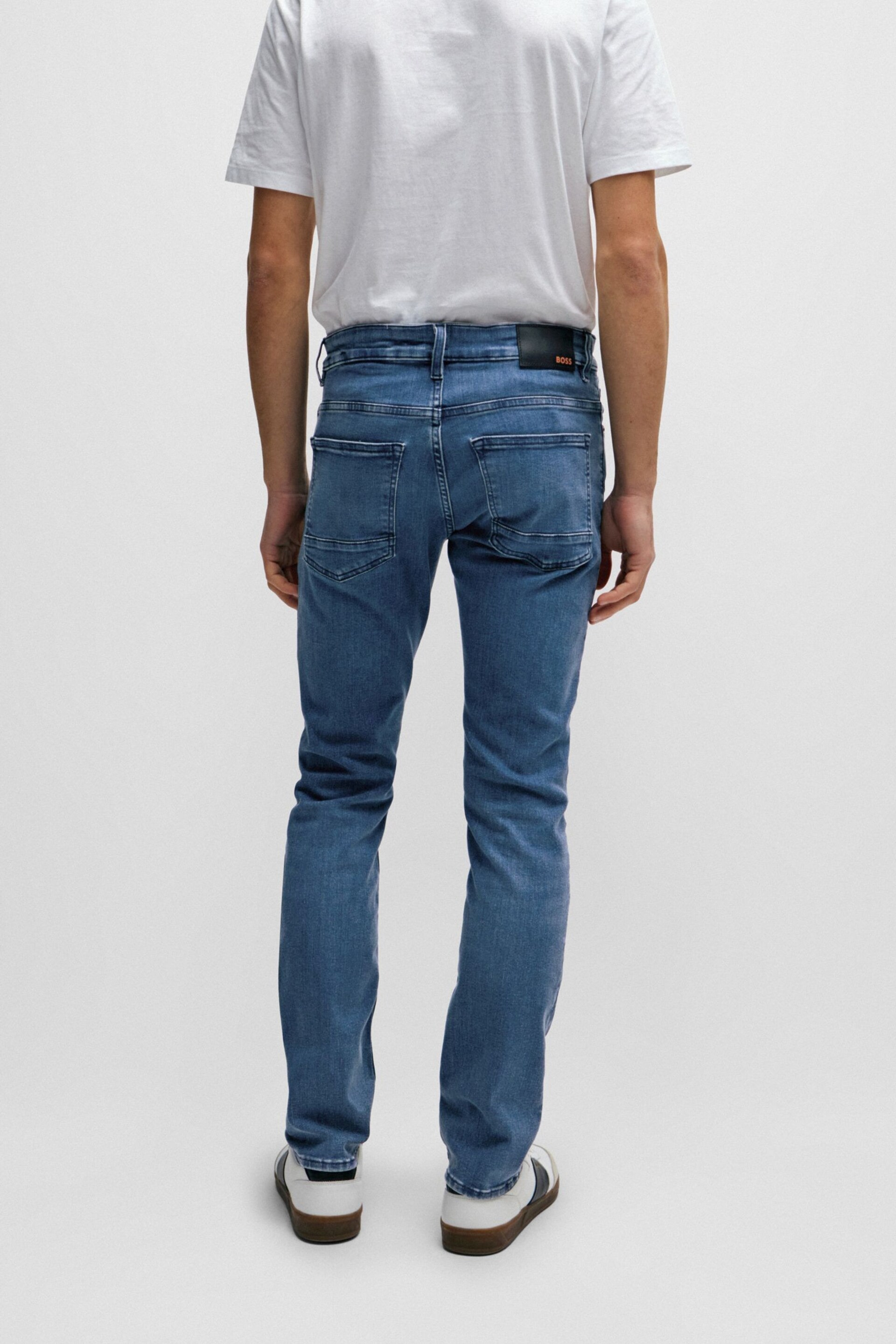 BOSS Mid Blue Tapered Fit Super Stretch Denim Jeans - Image 2 of 5