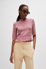 HUGO Pink Ruffle Trim Stretch Fabric Mock Neck Blouse - Image 2 of 6