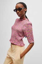 HUGO Pink Ruffle Trim Stretch Fabric Mock Neck Blouse - Image 5 of 6