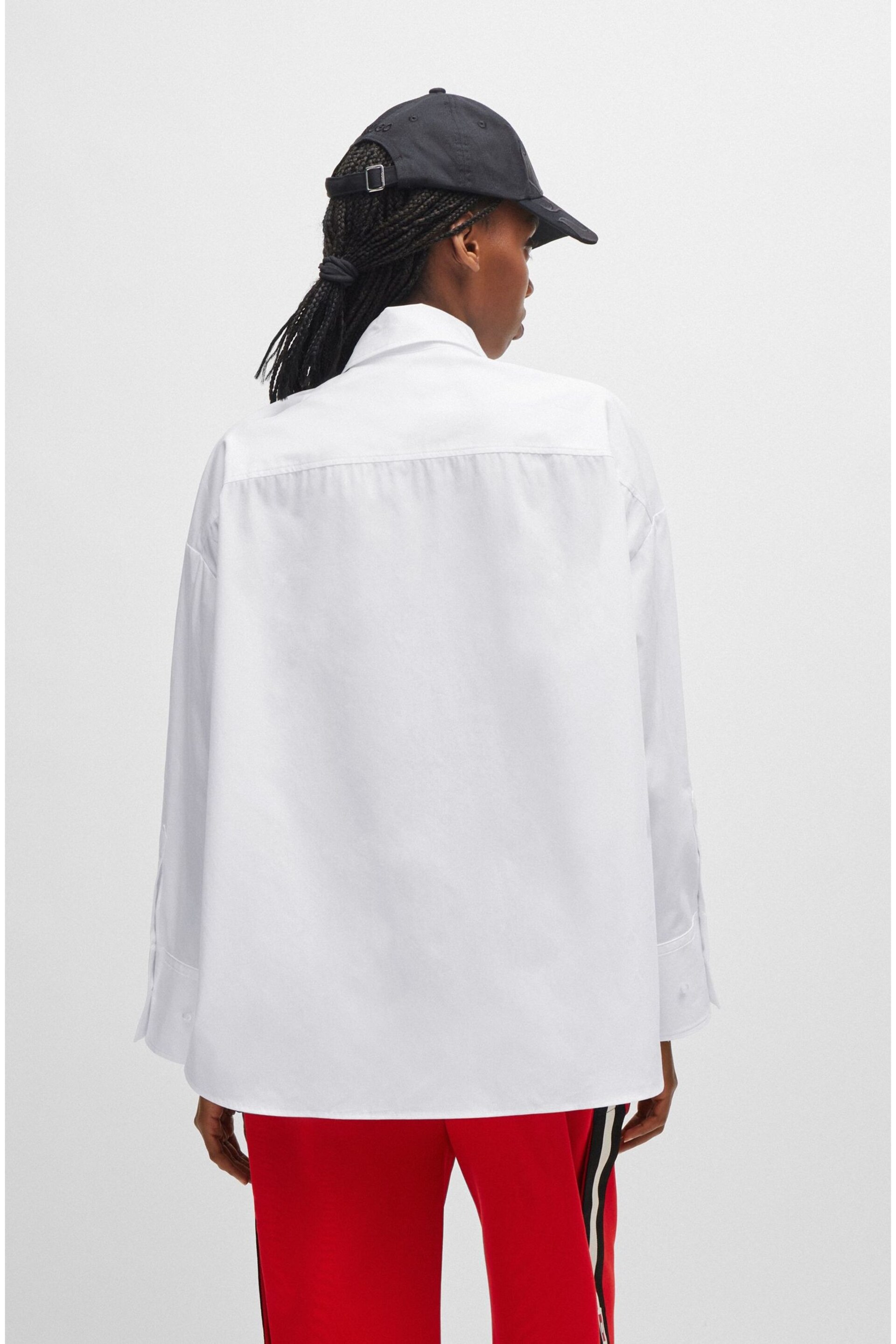 HUGO Oversized Fit White Blouse In Cotton Canvas With Seasonal Logo - Image 2 of 6