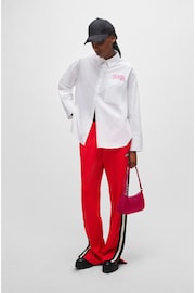 HUGO Oversized Fit White Blouse In Cotton Canvas With Seasonal Logo - Image 3 of 6