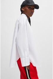 HUGO Oversized Fit White Blouse In Cotton Canvas With Seasonal Logo - Image 4 of 6
