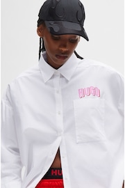 HUGO Oversized Fit White Blouse In Cotton Canvas With Seasonal Logo - Image 5 of 6