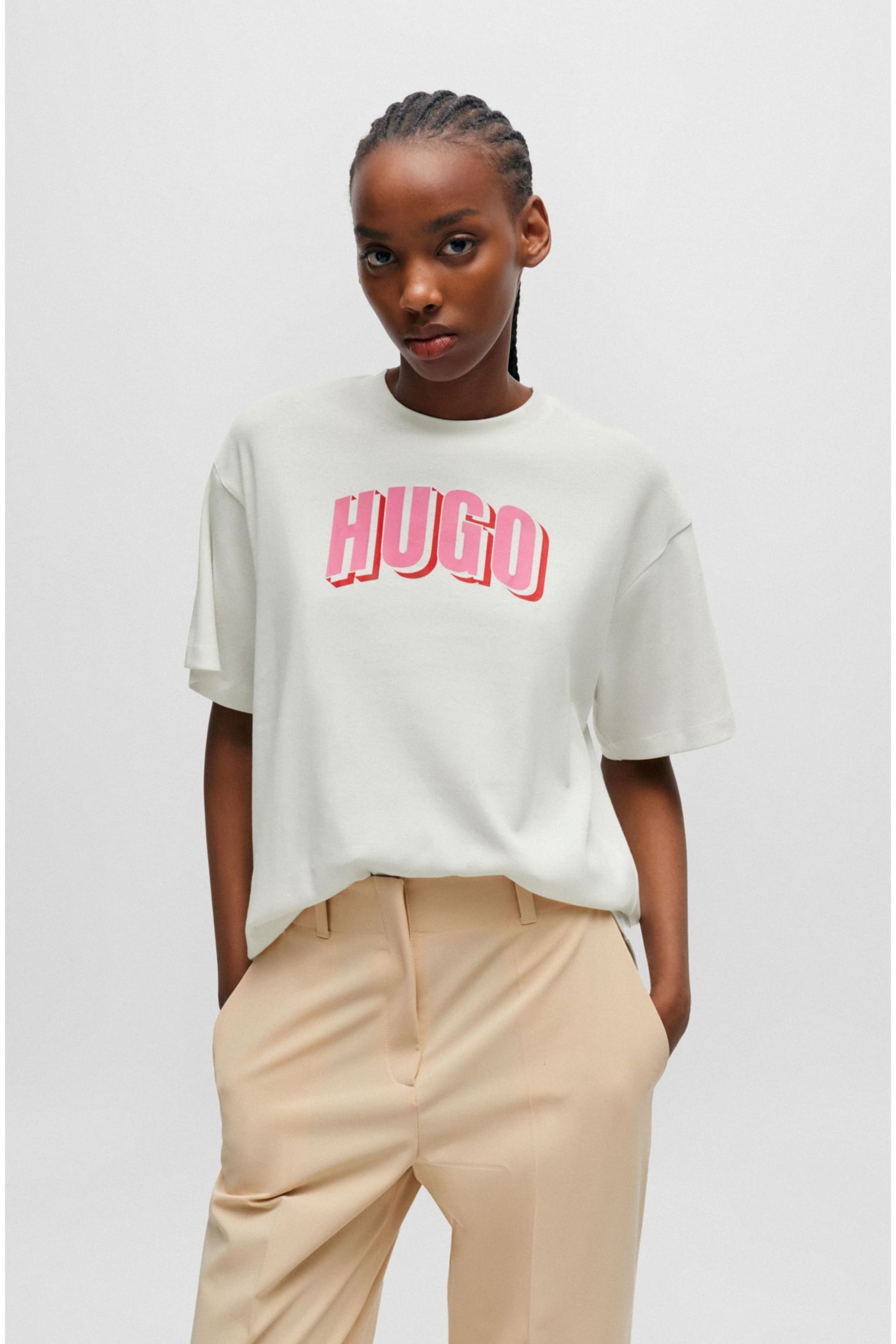 HUGO Cream Relaxed Fit Logo T-Shirt - Image 1 of 4