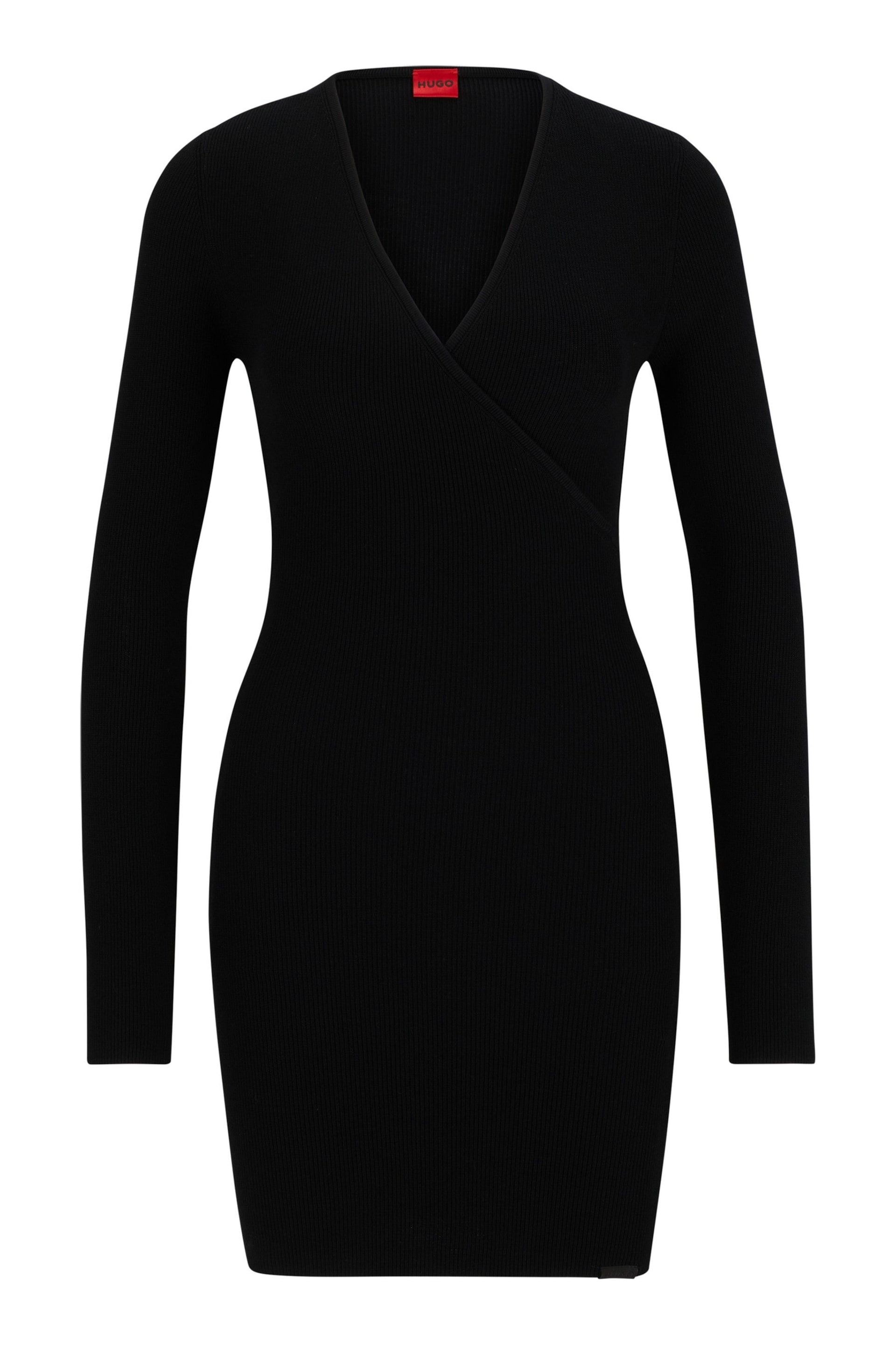 HUGO Black Cut Out Wrap Effect Fitted Mini Dress - Image 5 of 5