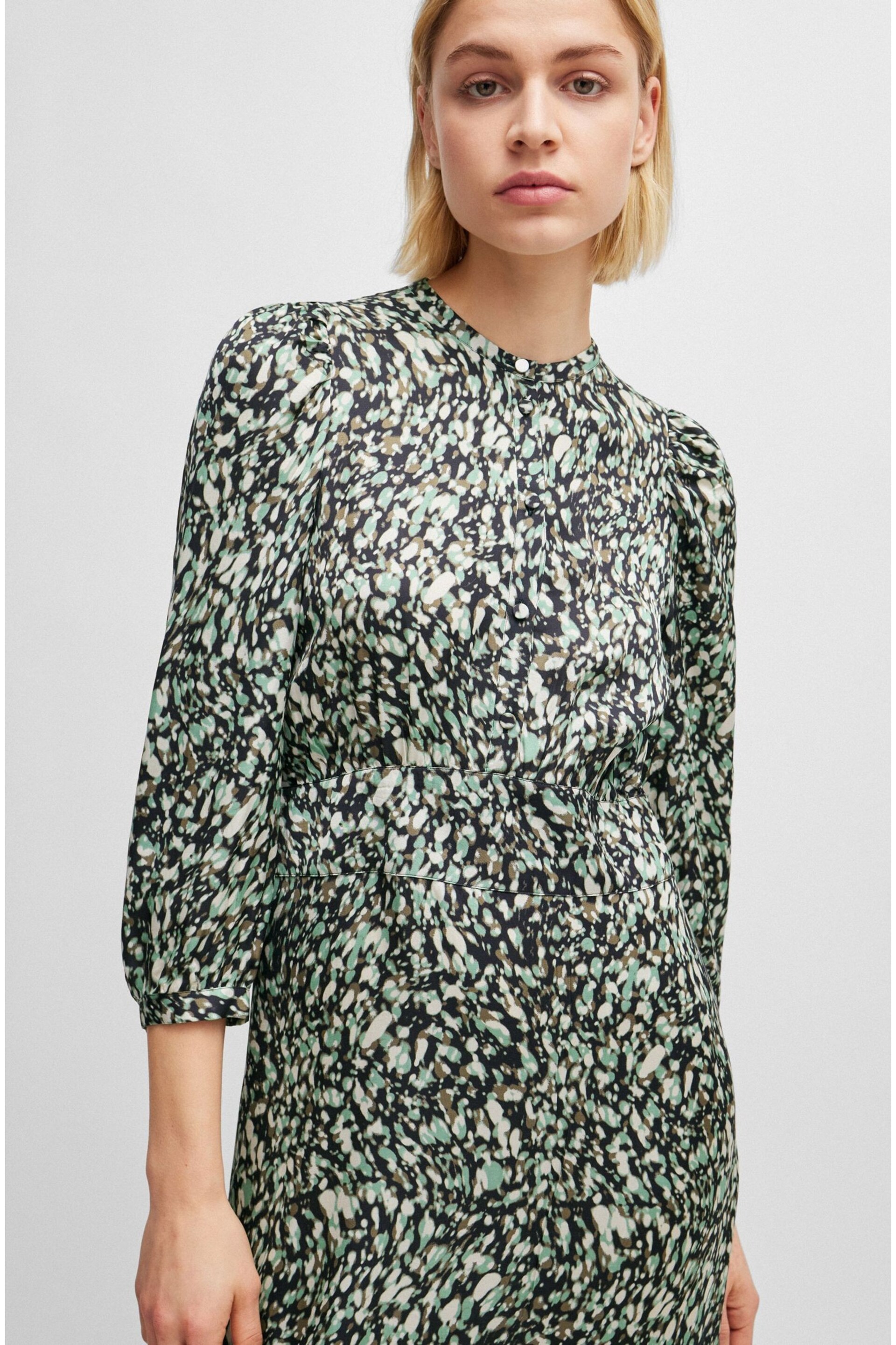 BOSS Animal Printed Long Sleeve Button Placket Midi Dress - Image 3 of 5