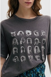 BOSS Grey Embroidered Hair-Do Graphic Relaxed Fit T-Shirt - Image 4 of 5