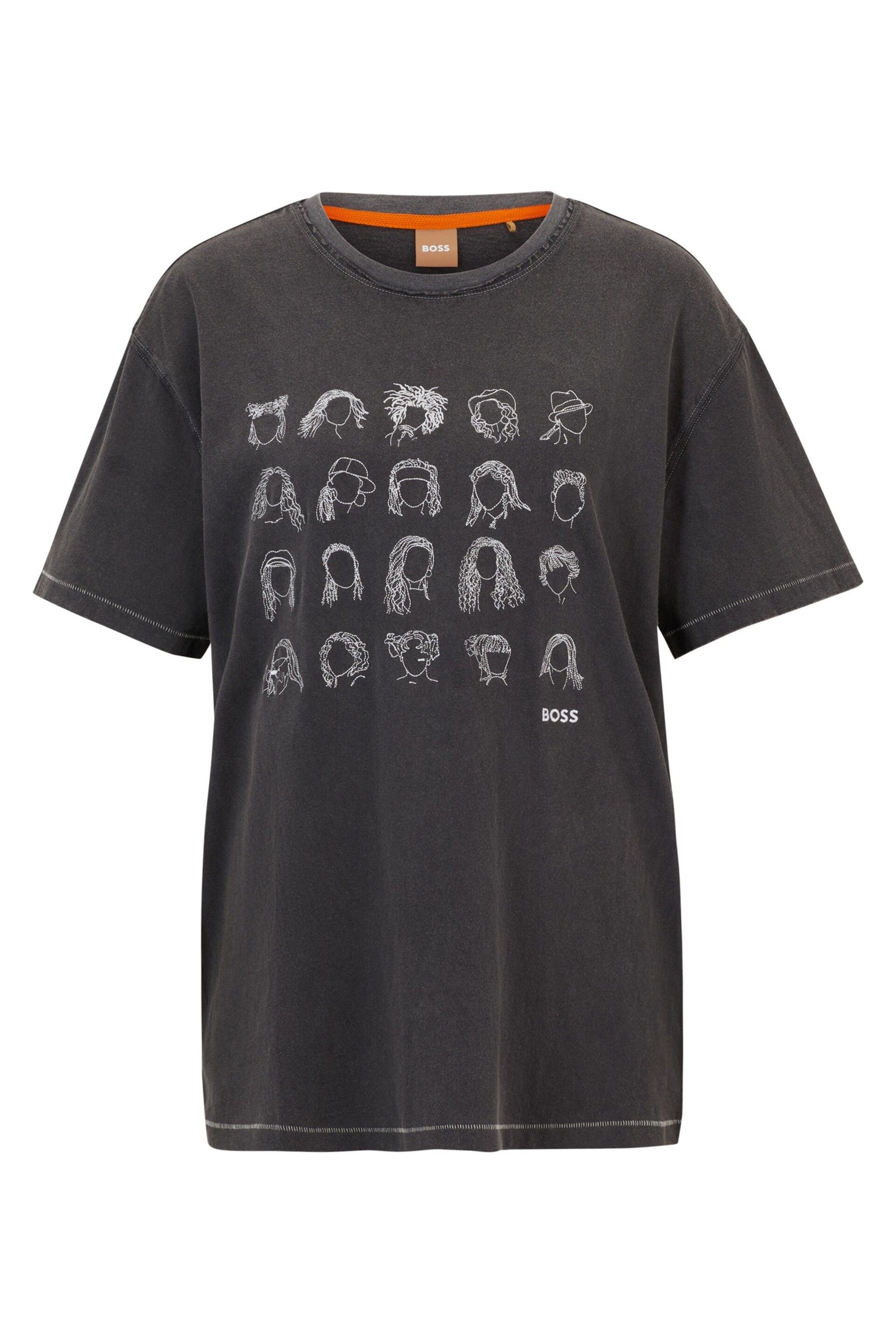 BOSS Grey Embroidered Hair-Do Graphic Relaxed Fit T-Shirt - Image 5 of 5