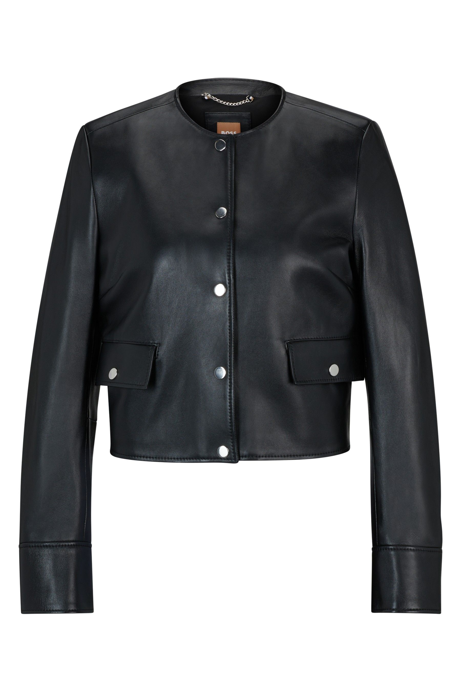 Cropped collarless leather jacket online