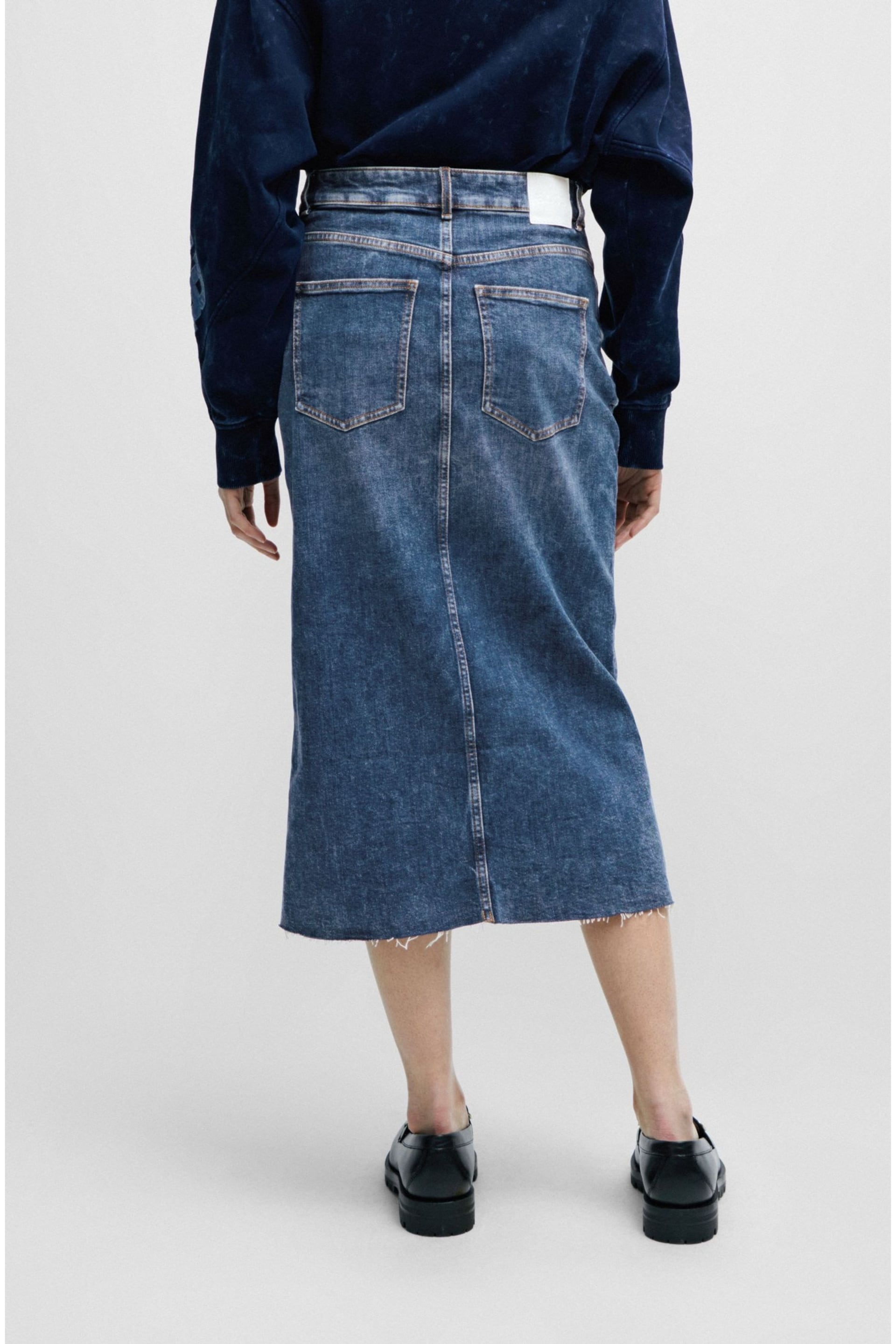 BOSS Mid Blue Slim Fit Stretch Midi Denim Skirt - Image 3 of 5